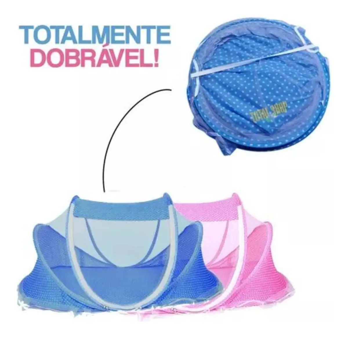 Cama Bebe Portátil Prático Fácil Montagem Berço Colchão Cor Azul