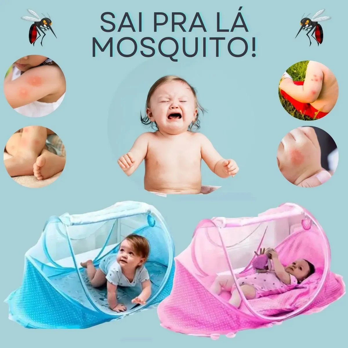 Cama Bebe Portátil Prático Fácil Montagem Berço Colchão Cor Azul