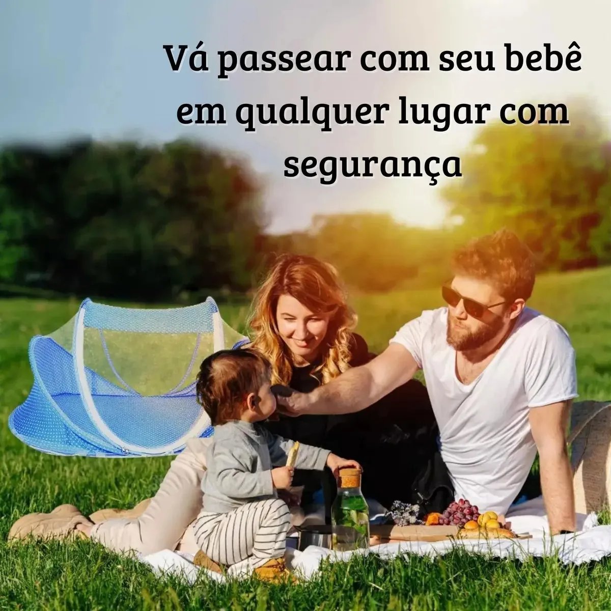 Cama Bebe Portátil Prático Fácil Montagem Berço Colchão Cor Azul