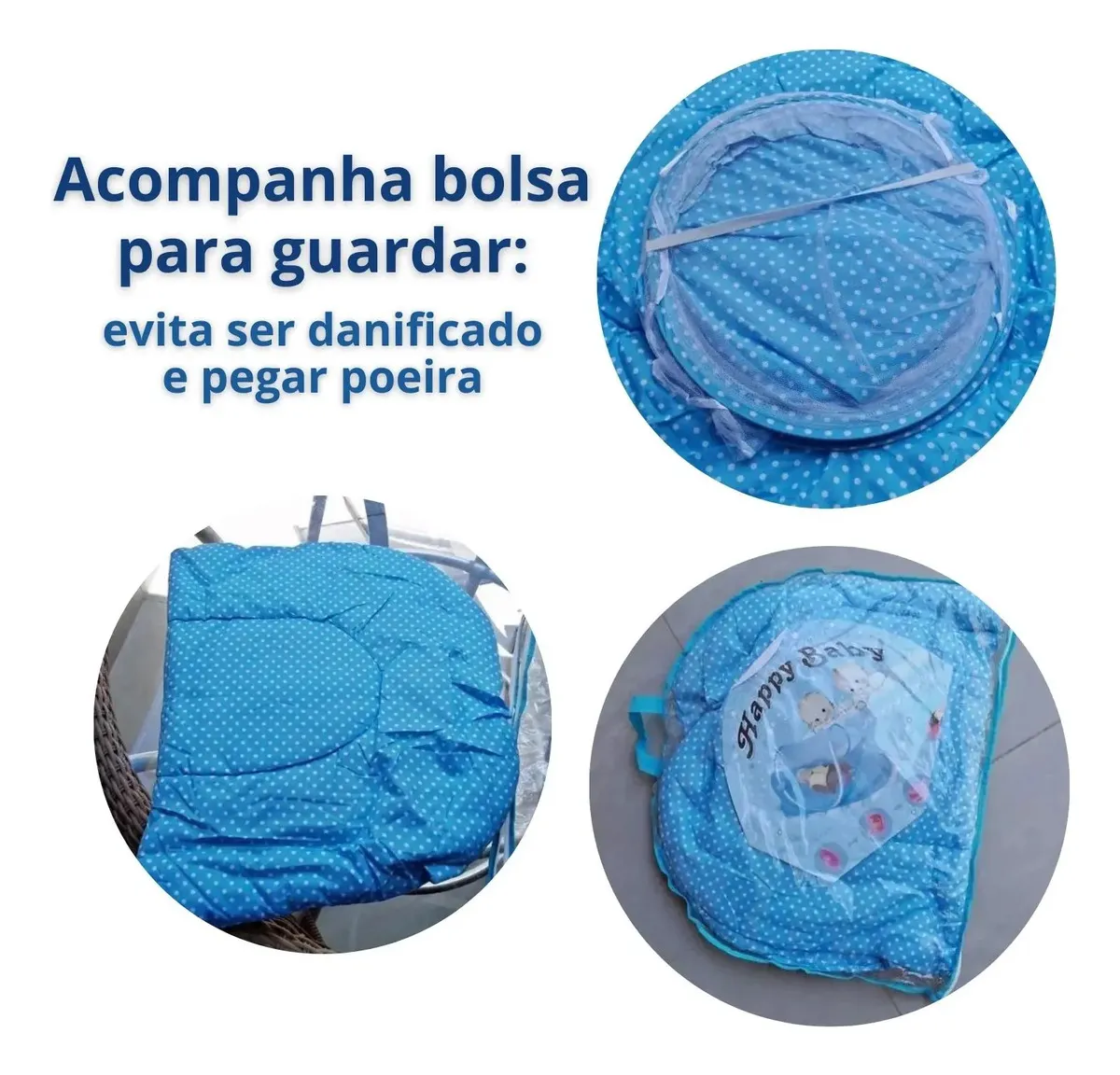 Cama Bebe Portátil Prático Fácil Montagem Berço Colchão Cor Azul