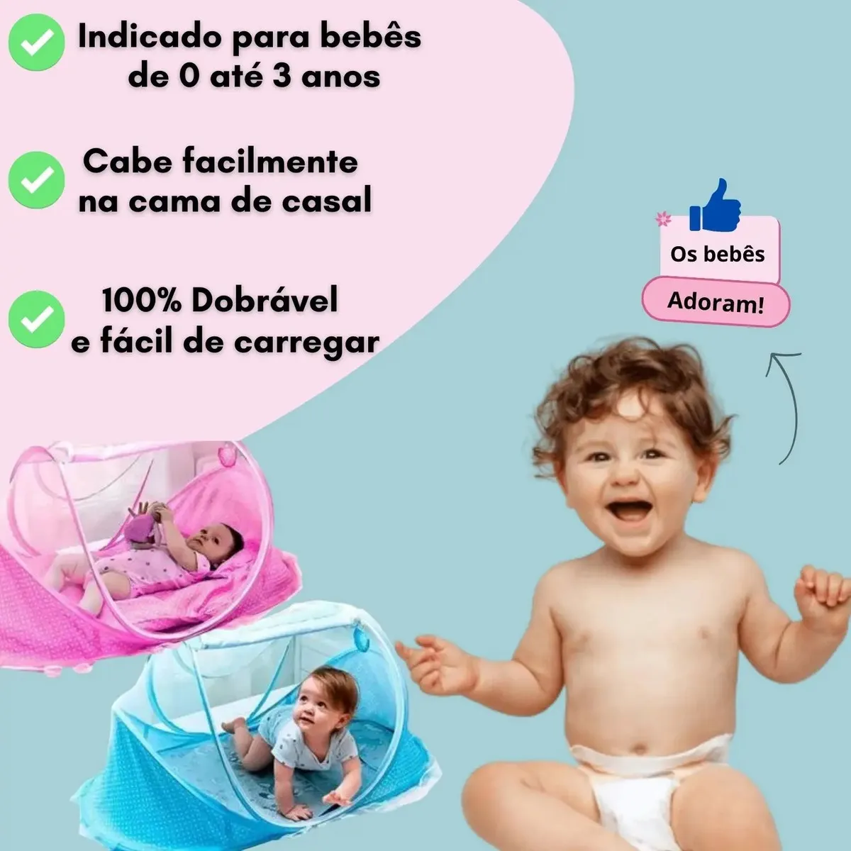 Cama Bebe Portátil Prático Fácil Montagem Berço Colchão Cor Azul