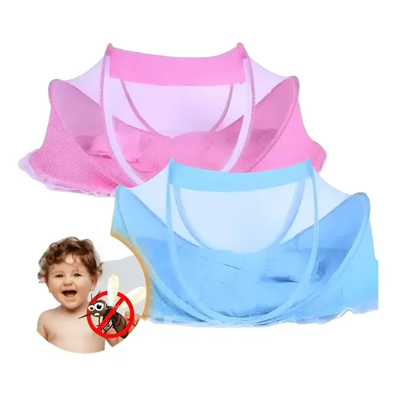 Cama Bebe Portátil Prático Fácil Montagem Berço Colchão Cor Azul