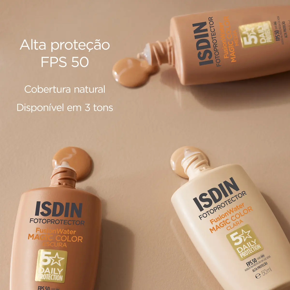 ISDIN Protetor Solar Facial Fusion Water Magic Color FPS 50 - Cor Média - 50ml