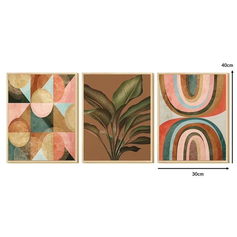 Kit 3 Quadros Decorativos para Cozinha ou sala 40x30 Plantas Formas Coloridas Geométrico T...