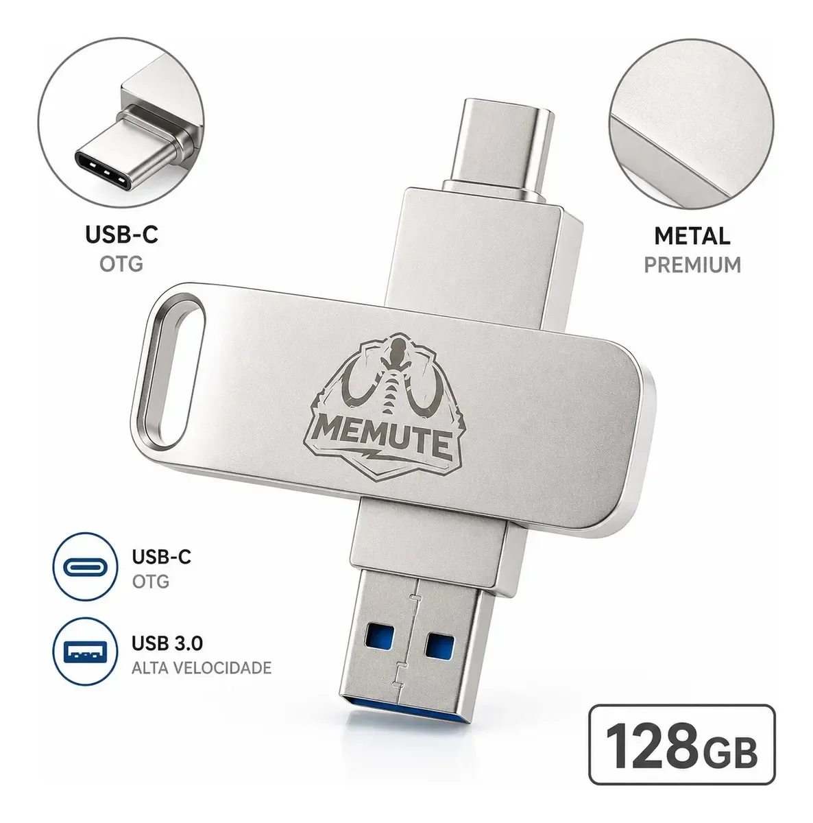 Pendrive 128gb 2 Em 1 Usb 3.0 + Tipo-c Celular E Pc Cor 128g