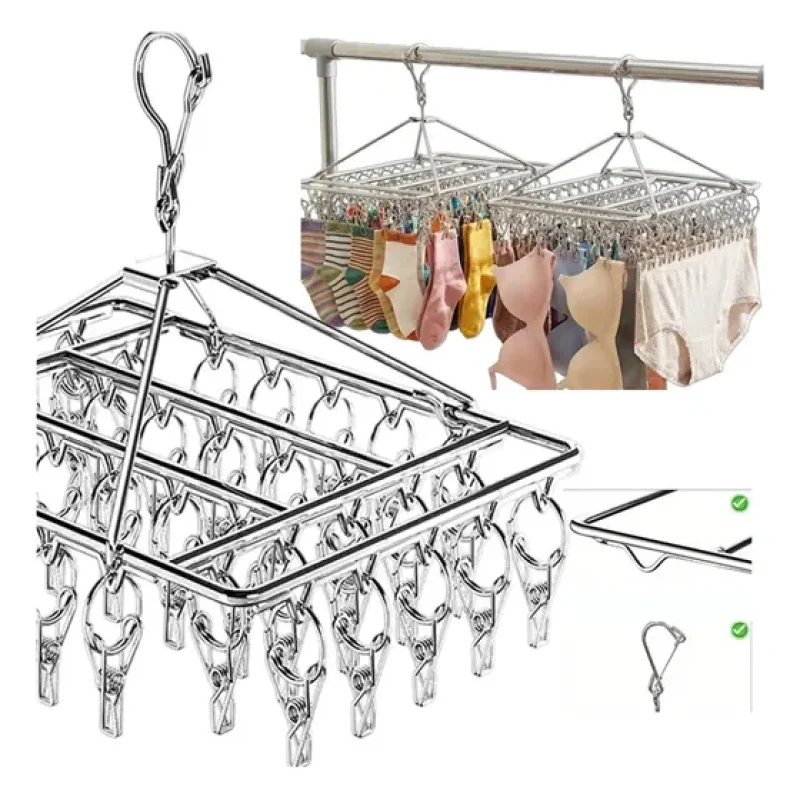 2varal Suspenso Inox Com 30 Prendedores Para Roupas Íntimas 2pcssliver