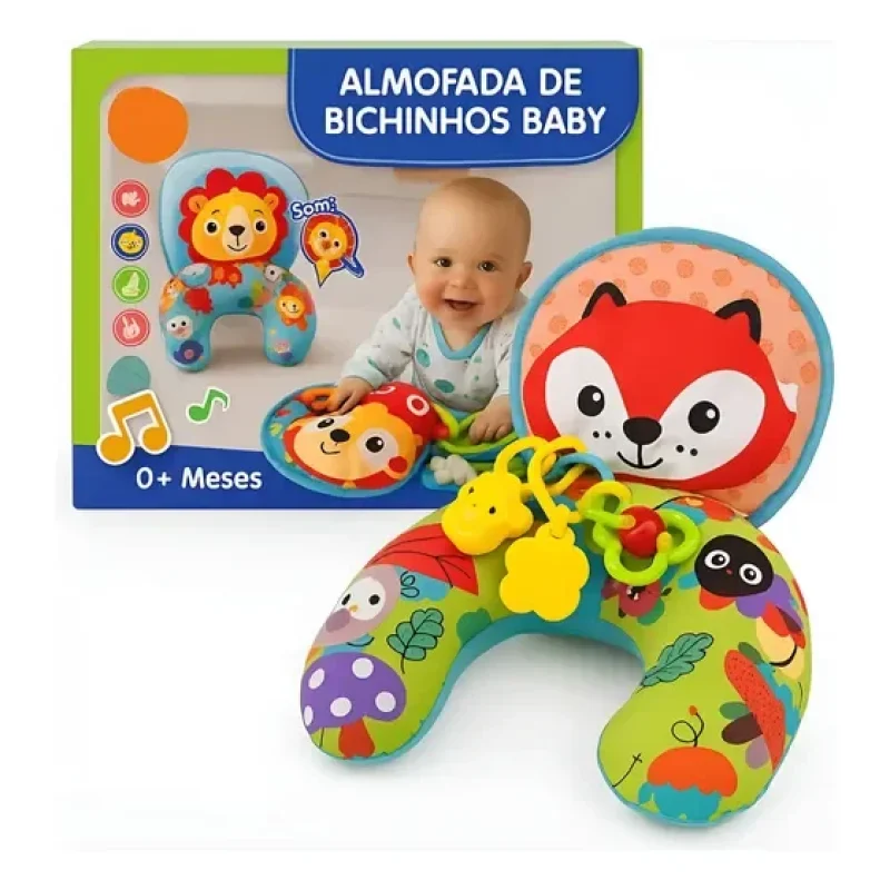 Almofada Tummy Time Bebê Interativa Com Chocalho Educativa