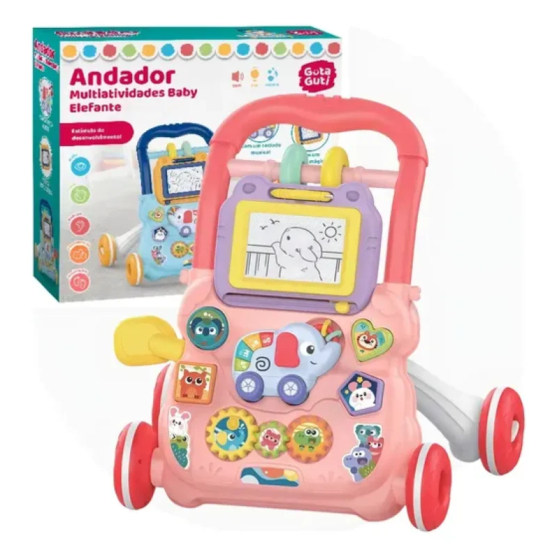 Andador Didático De Empurrar DM Toys Infantil Multi Atividades Bebê Divertido Cor Rosa