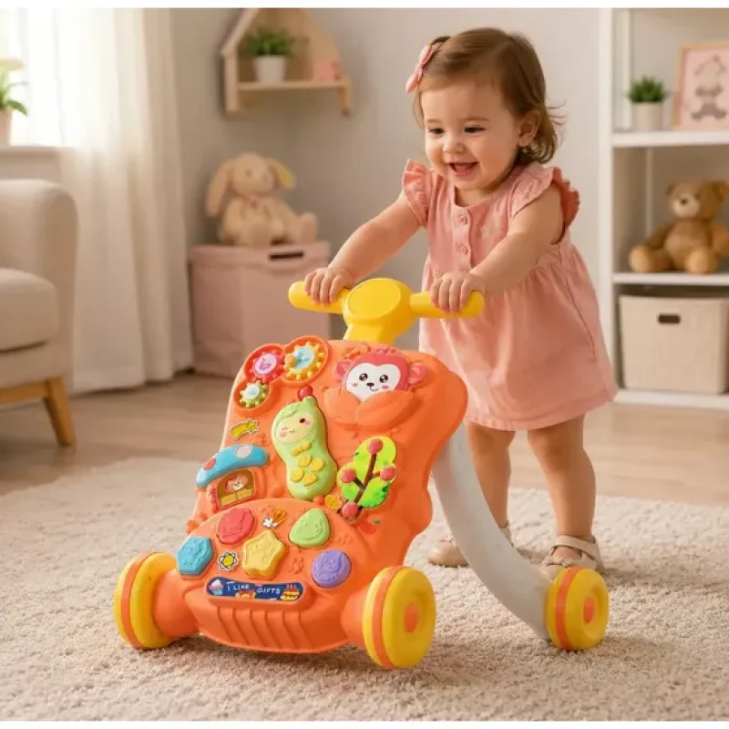 Andador Empurrador Didático Infantil Educativo Musical Criança Menina Rose Multmaxx