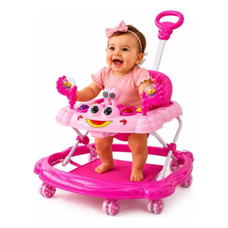 Andador Infantil C/ Empurrador Mesa Interativa 8 Rodas 12kg