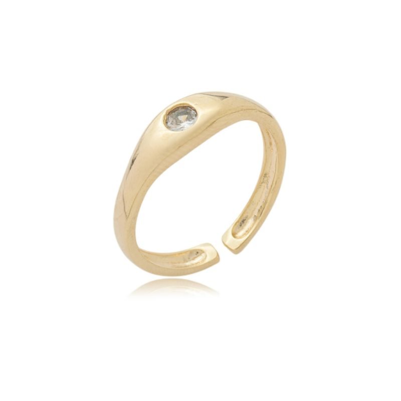 Anel Solo Stacking Banhado a Ouro 18k Design Suave com Ponto de Luz Tamanho Regulável
