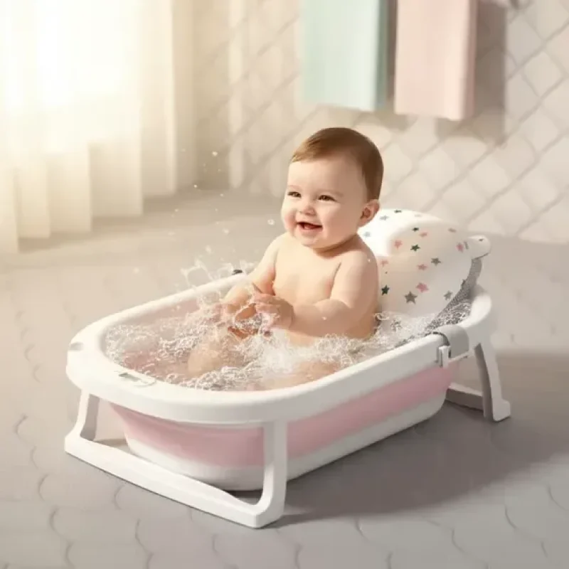 Banheira Bebe Dobrável Almofada E Termômetro Menino Menina
