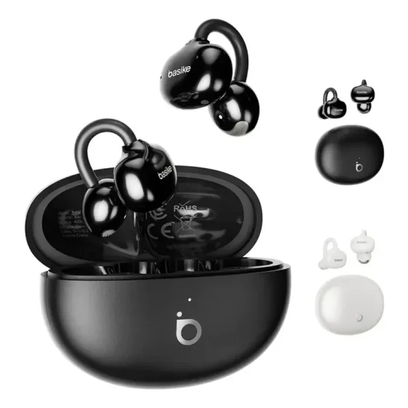Basike Fone De Ouvido Sem Fio Ear-clip Ba-fon349 Bluetooth 6.0 , Cancelamento De Ruídos, Estéreo, Bateria 30h, Ipx5 Á Prova De Água, Ergonômico E Confortável, Música E Ligações Preto