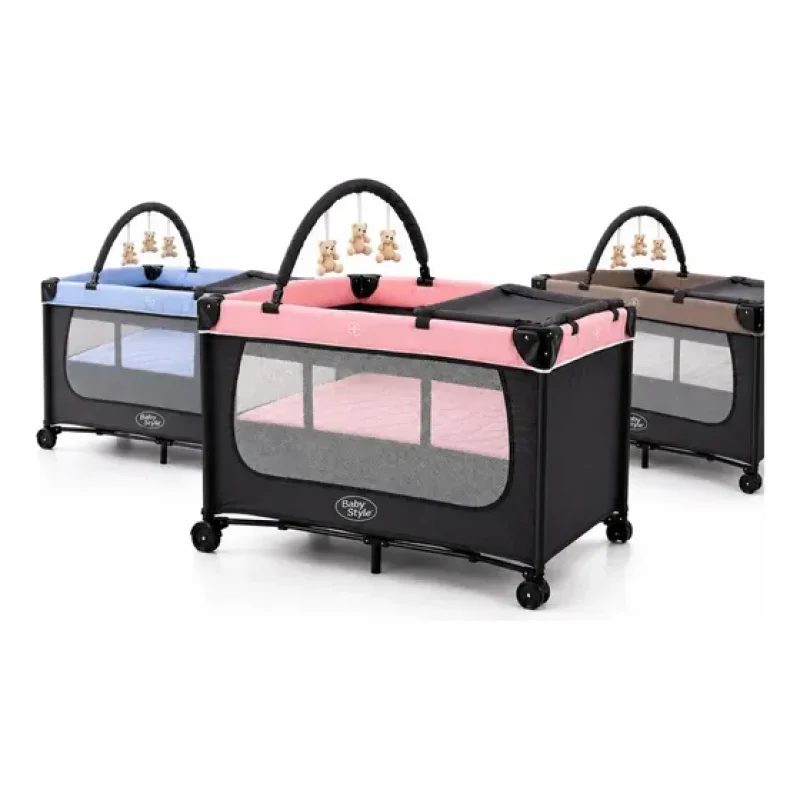 Berço Bebê Trocador Desmontável Mobile Baby Style Rosa Joly Cor Cinza/cinza