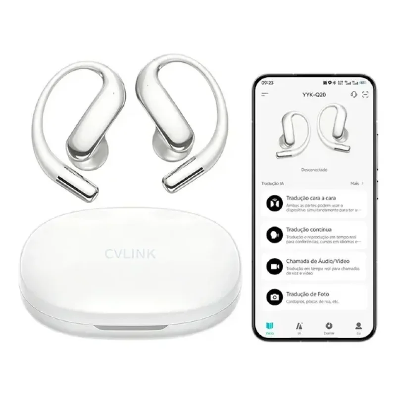 CVLINK Fone de Ouvido Bluetooth TWS 6.1 IA Sem Fio Branco Gancho Auricular IPX5 6g Compatível Android iPhone Samsung Xiaomi