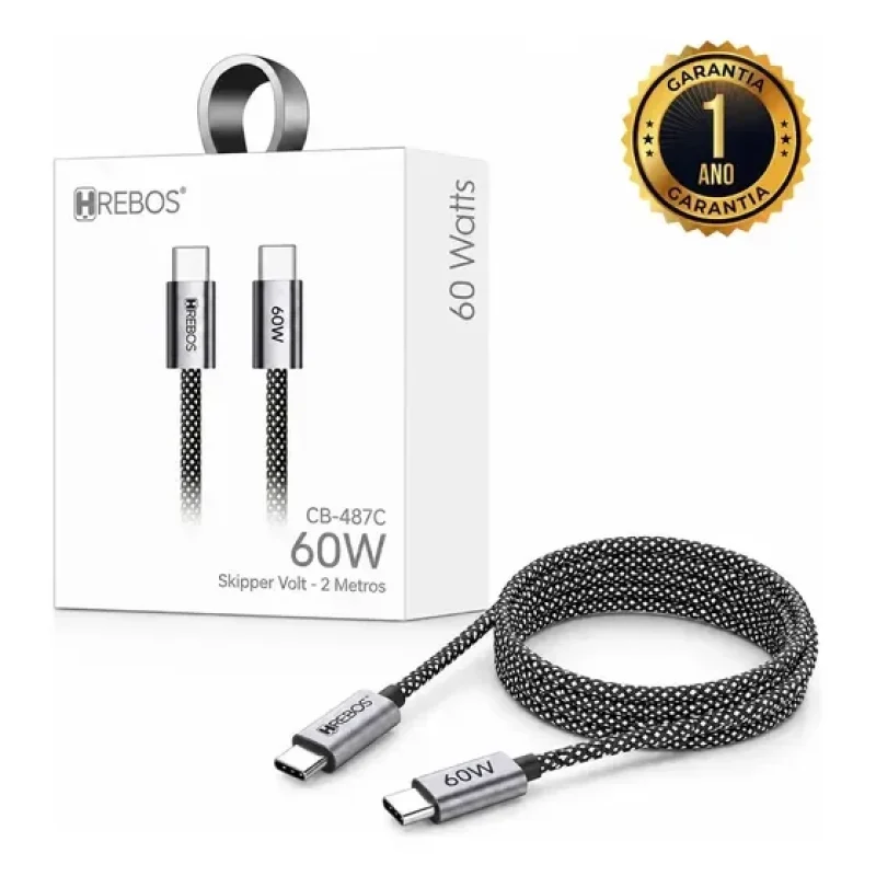 Cabo Usb-c Tipo C Turbo Nylon 2 Metros 60w Nylon Trançado Blindado Compatível Carregador de Celular iPhone 15 16 17 Android Notebook - Premium