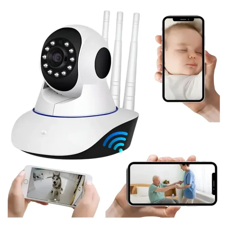 Câmera IP Wifi 3 Antenas Visão Noturna Áudio Bidirecional Rotação 360º
