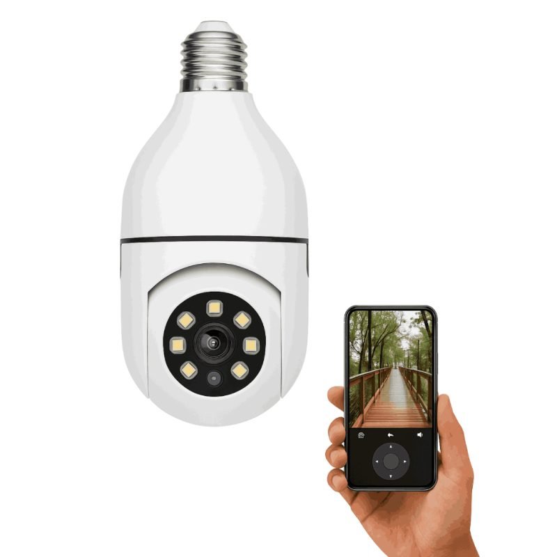 Câmera Lâmpada Wi-Fi 360° Panorâmica com Visão Noturna e Controle Celular – Instalação Ros...