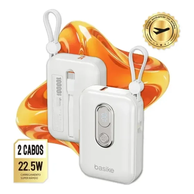 Carregador Basike B-206A usb-c portátil com cabo carregamento turbo branco