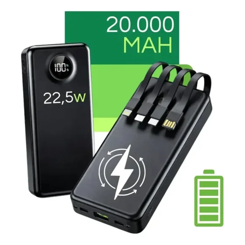 Carregador Portátil Davely Power Bank 20000mAh Turbo para Samsung, iPhone e Xiaomi