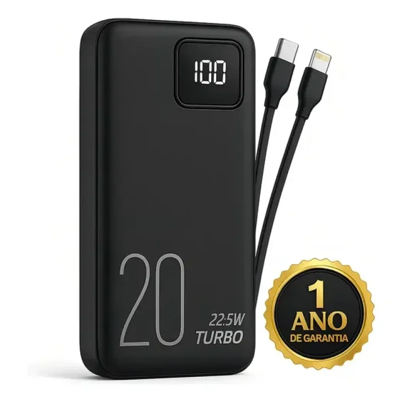 Carregador Portátil Power Bank Turbo 20000mah universal para iphone samsung motorola xiaomi 20w Com Display Digital DTimp