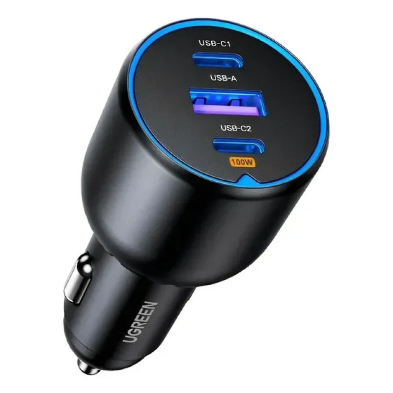 Carregador Usb Ugreen Usb C/a 130w Carro + Cabo Usb A/micro Preto