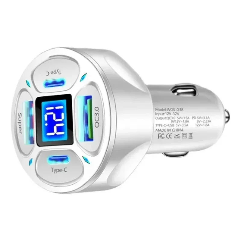 Carregador Veicular 4 Usb Com Voltímetro Acendedor Cigarro
