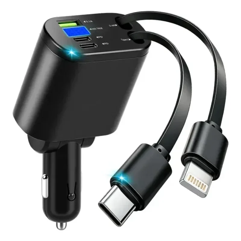 Carregador Veicular Retrátil 5-em-1 120w Carregamento Rápido