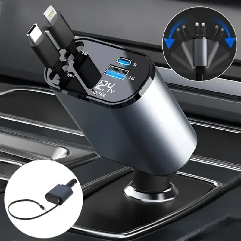 Carregador Veicular Turbo 120w 4 Em 1 Lightning Tipo C +cabo