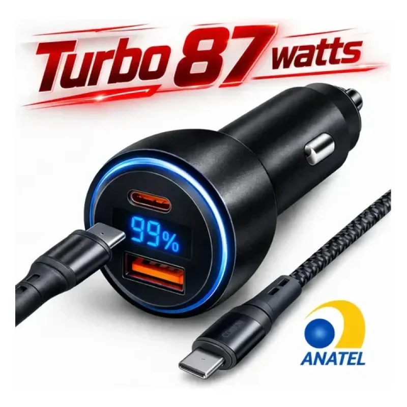 Carregador Veicular Turbo BitVendo com 2 Portas USB e USB-C 87,5W