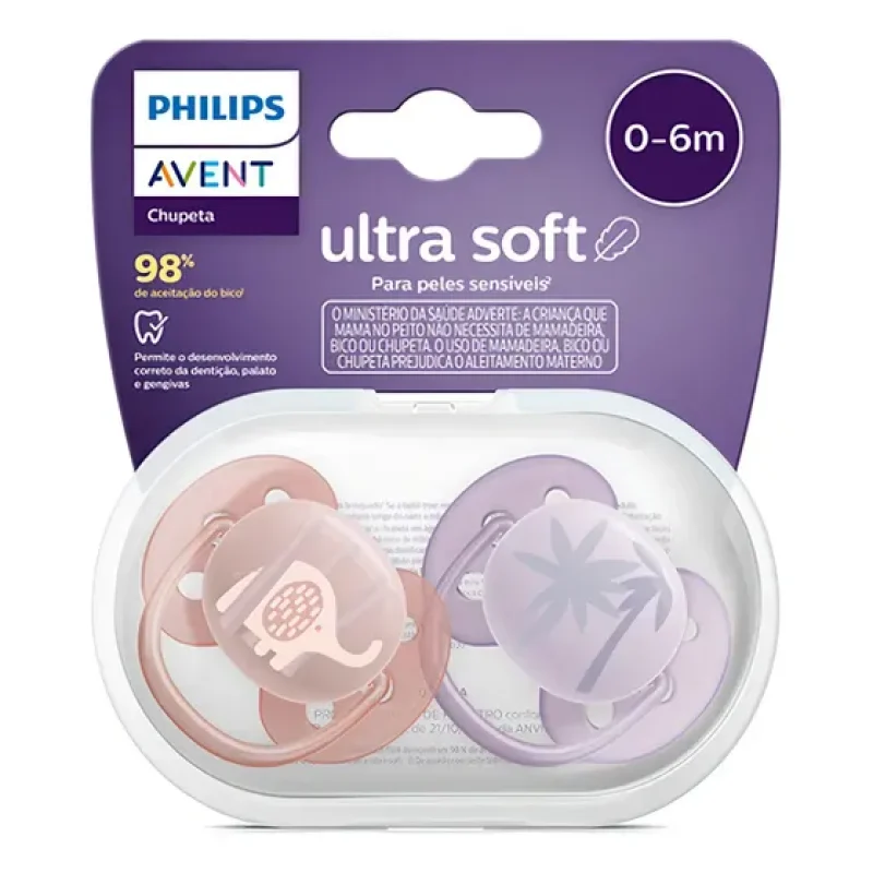 Chupeta Avent Ultra Soft 0-6m Lilas Menina Elefante Decorada Período De Idade 0-6 Meses