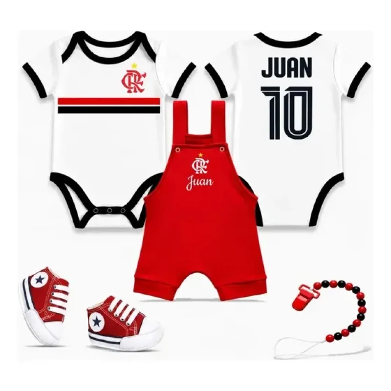 Conjunto Roupinha De Bebê Nome Personalizado Flamengo Luxo