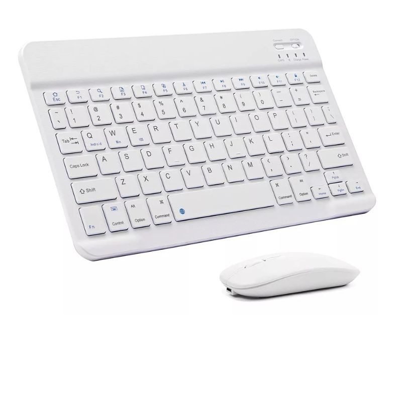 Conjunto de Teclado + Mouse Sem Fio Bluetooth Para Notebook e Tablet Branco