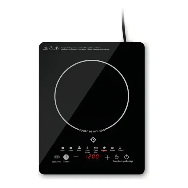 Cooktop De Indução 1 Boca Preto Com Trava De Segurança Painel Touch Screen