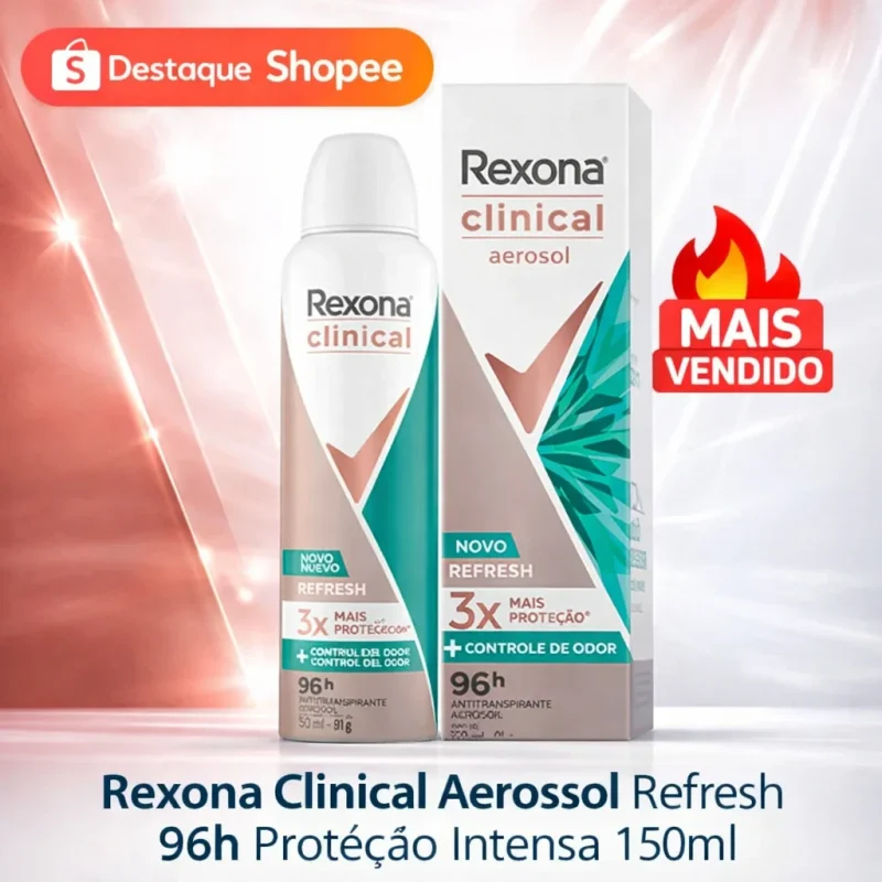Desodorante Rexona Clinical Aerossol Refresh 96h Proteção Intensa 150ml