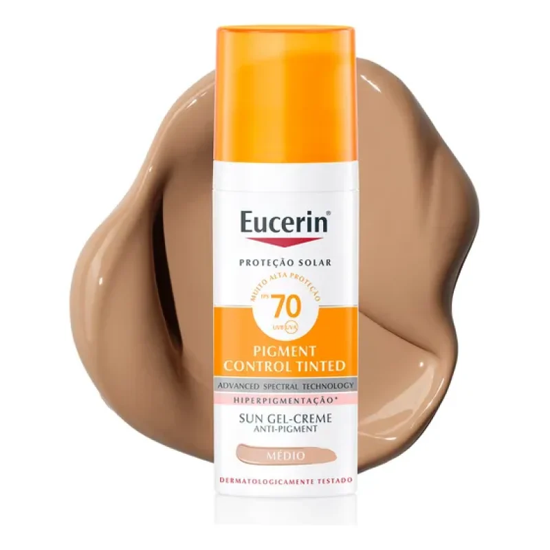 EUCERIN Protetor Solar Facial Antimanchas Cor Média FPS 70 50ml, Pigment Control, Proteção UVA, UVB e Luz Visível, Thiamidol