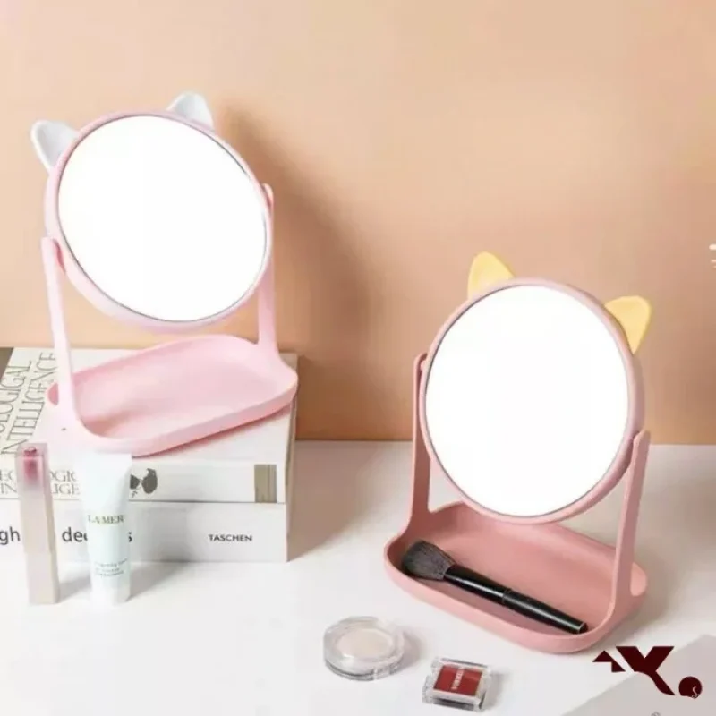 Espelho de Mesa para Penteadeira com Orelhas Gatinho Fofas e Base de Anéis ou Maquiagens e...