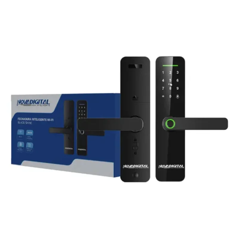 Fechadura Eletrônica Inteligente Wifi Novadigital Shine Biometria Digital App Senha Cartão Magnético Touch Automação Tuya Smart Life Preta