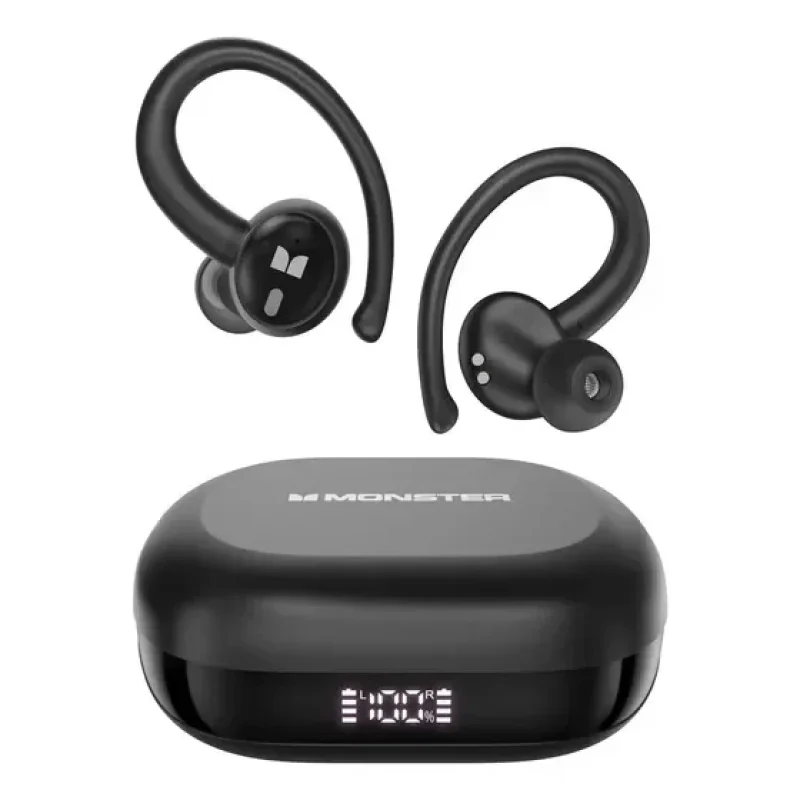 Fone De Ouvido Esportivo Bluetooth Monster Fone De Ouvido Sem Fio Com Display Led,Estéreo Hi-fi,Tws, Ipx6, Enc, Suporta Chamadas De Voz, Compatível Android E Ios,Bateria De 48 Horas De Duração,Preto