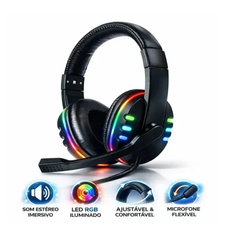 Fone De Ouvido Headset Gamer Pc Rgb Com Microfone Xbox Playstation Videogame Jogos Computador Free Fire Cs Go Call Of Duty Landara