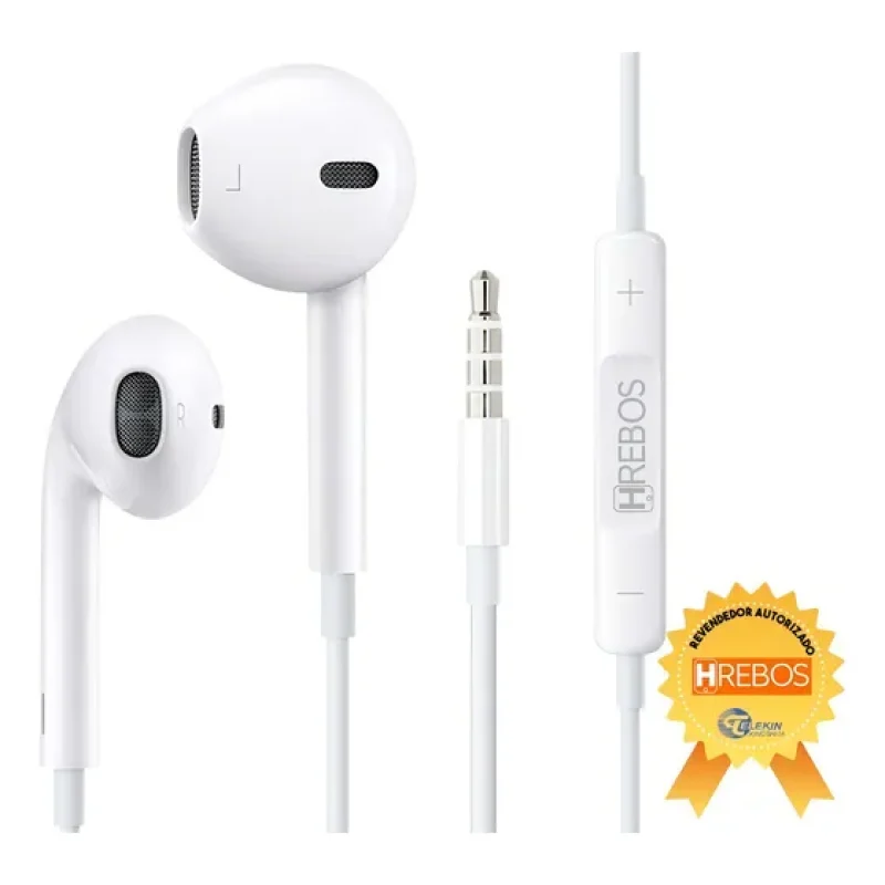 Fone Ouvido Hrebos HS-37 In-ear Branco Gamer P3 Mic Controle Volume