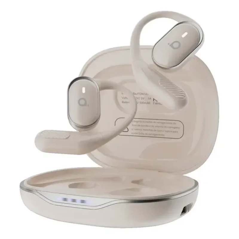 Fone de Ouvido Basike Bluetooth TWS Branco para Esportes com Microfone, À Prova D'Água e Até 45h de Bateria