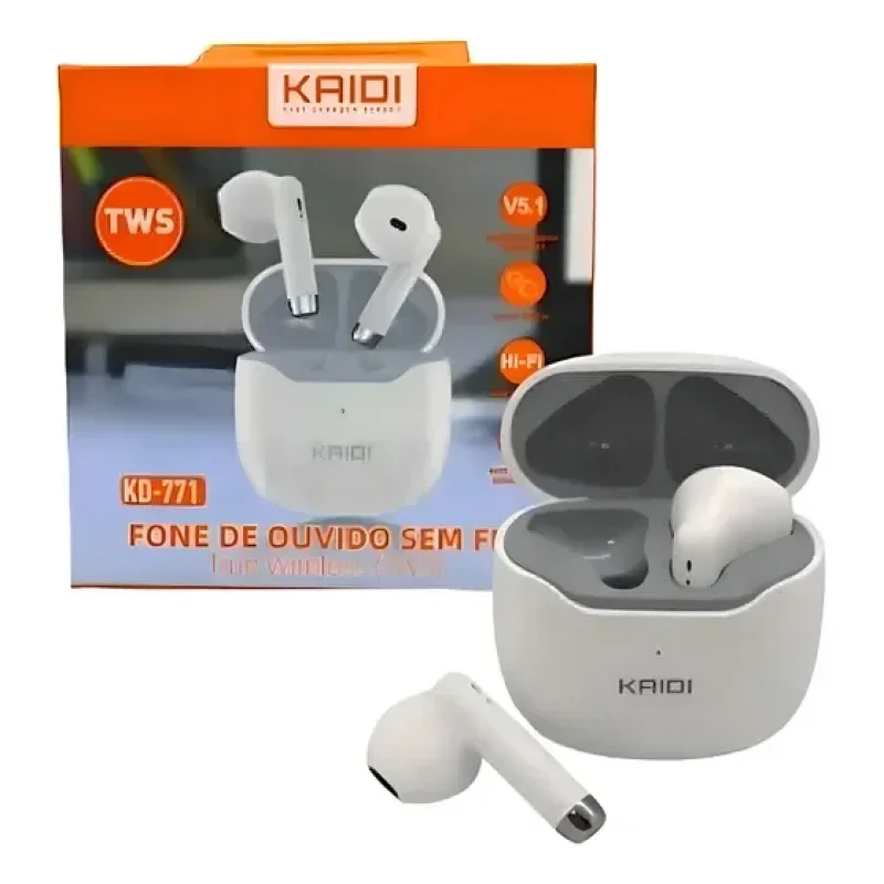 Fone de Ouvido Kaidi KD-771 Bluetooth 5.1 Sem Fio TWS Branco