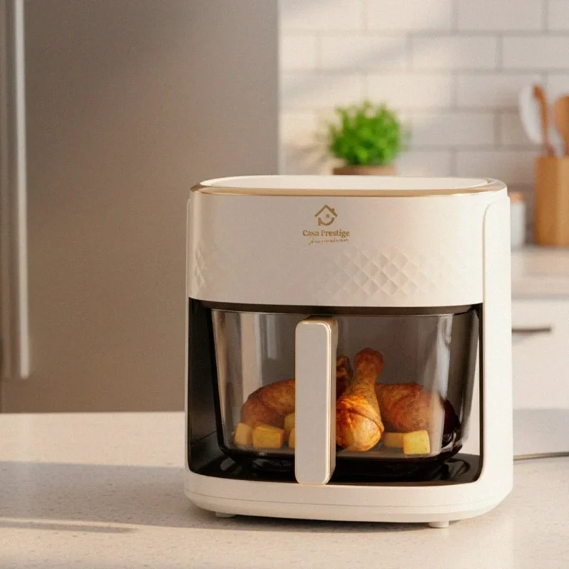 Forno Elétrico Saudavel Fritadeira Sem Óleo Visor em Vidro Branca e Rose Gold 4,5L Clean C...