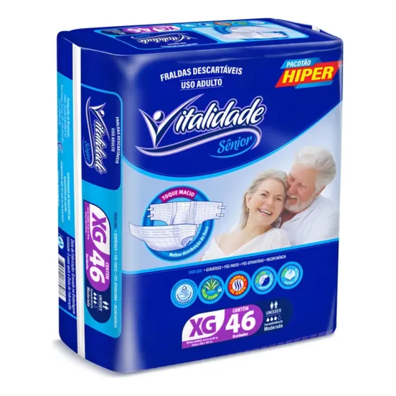 Fralda Geriátrica Adulto Extra Grande 46 Unidades Vitalidade Sênior XG