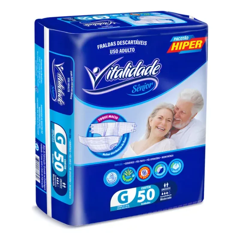 Fralda Geriátrica Adulto G Vitalidade Sênior Com 50 Unidades Tamanho Grande