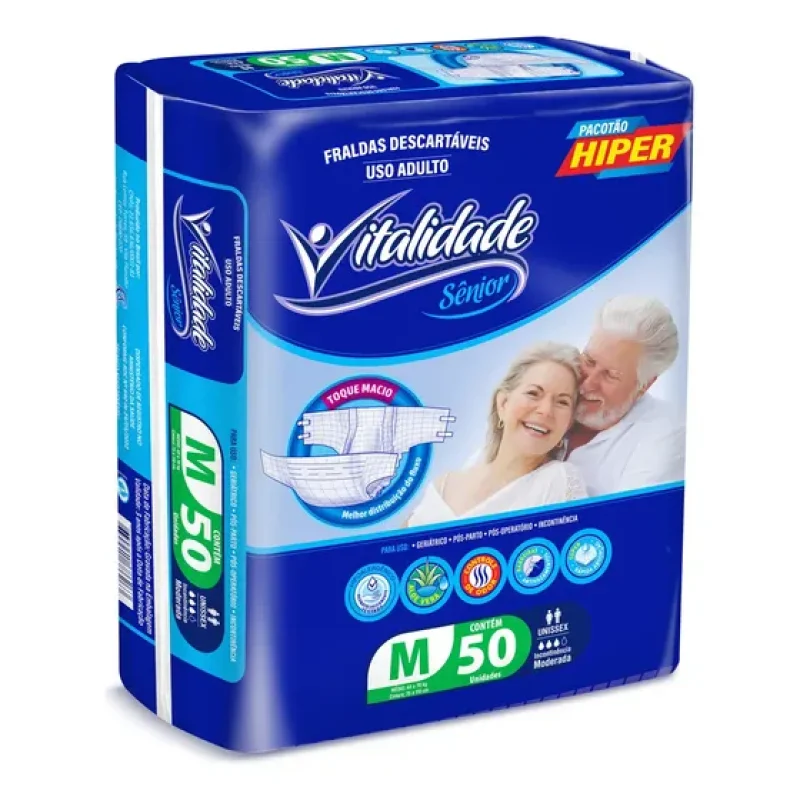 Fralda Geriátrica Adulto M Vitalidade Sênior Com 50 Unidades Tamanho Médio