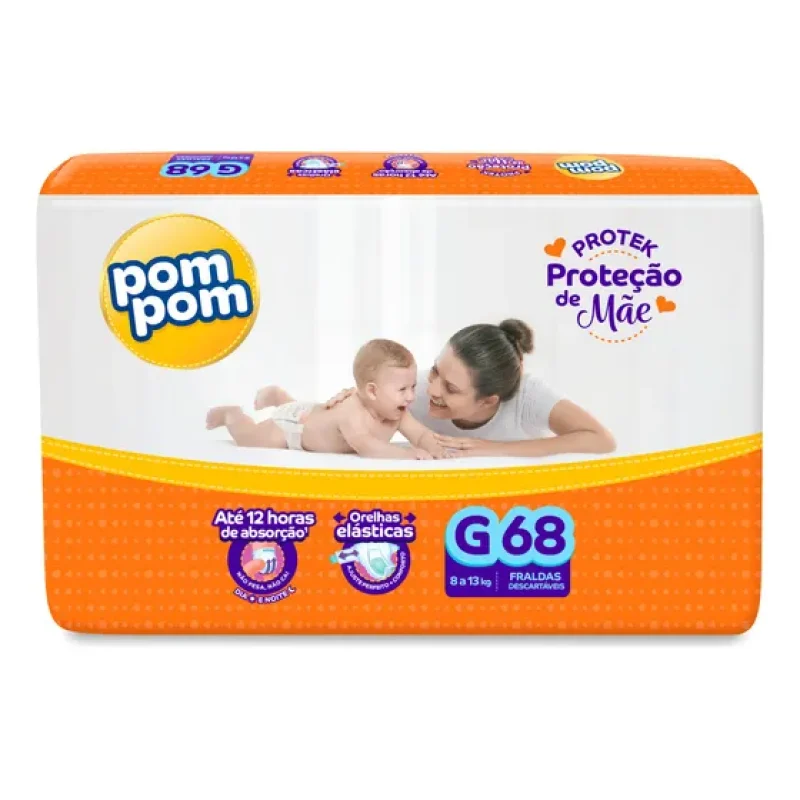 Fralda Pom Pom Protek Proteção de Mãe G com 68 Unidades