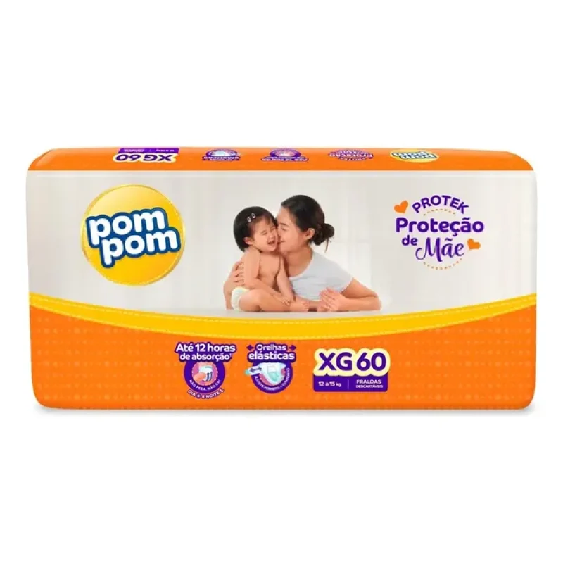 Fralda Pom Pom Protek XG Proteção de Mãe com 60 Unidades