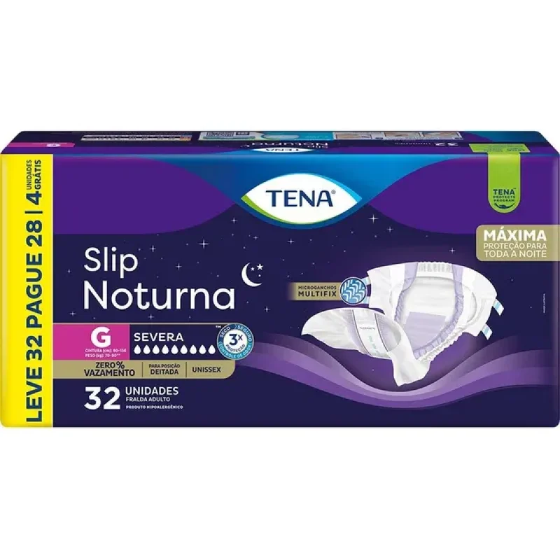 Fralda adulto descartável Tena Slip Noturna Grande com 32 unidades